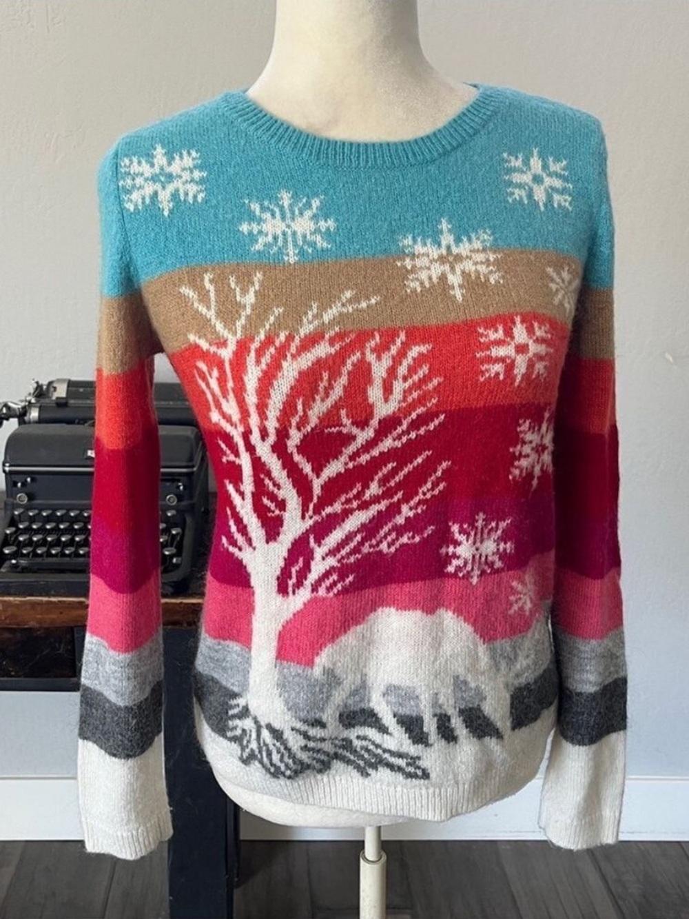 Talbots Mohair Wool Blend Winter Scene with Deer Sweater - Size Small